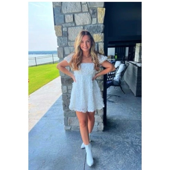 LULUS White 3D Floral Babydoll Dress - Picture 4 of 9